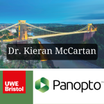 A combined picture with the UWE logo, Panopto logo and an image of the Clifton suspension bridge